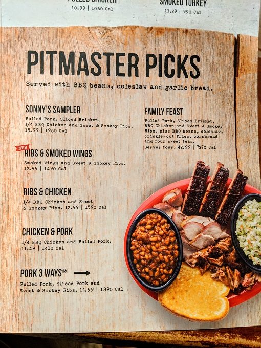 Sonny's BBQ menu Corbin, KY - Pitmaster Picks