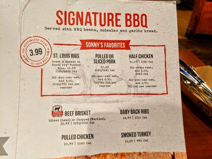 Sonny's BBQ menu Corbin, KY - Signature plates