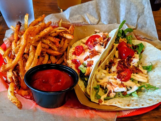 The Wrigley Taproom & Eatery, Corbin KY - Smoked salmon BLT tacos with fries