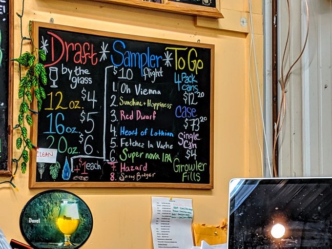 Beer menu at Drop-In Brewing