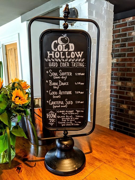 Cold Hollow Cider Mill tasting menu