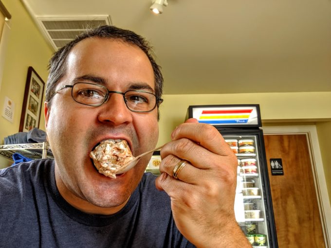 Stephen with his Cookie Dough Parfait from Vermont Cookie Love