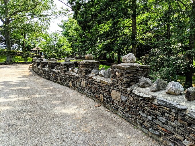 Stone wall leading up to Gillette Castle