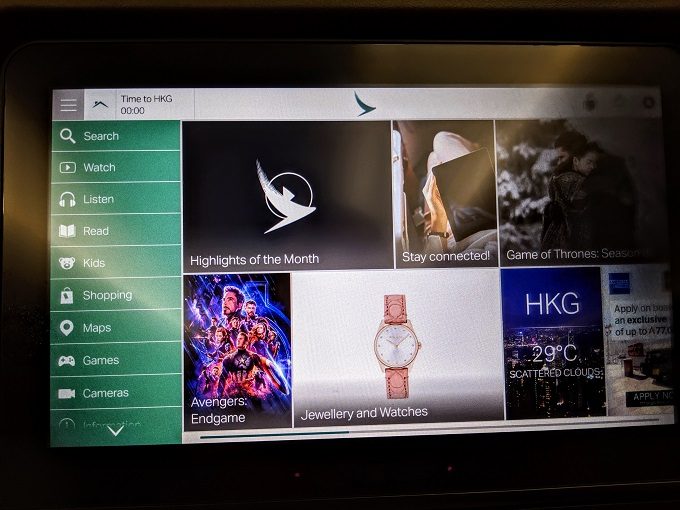 Cathay Pacific CX869 Washington Dulles to Hong Kong - In Flight Entertainment system