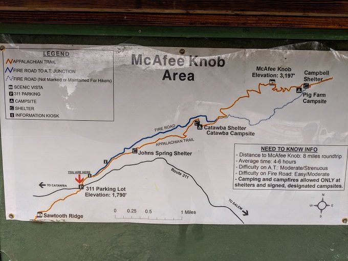 Appalachian Trail map to McAfee Knob