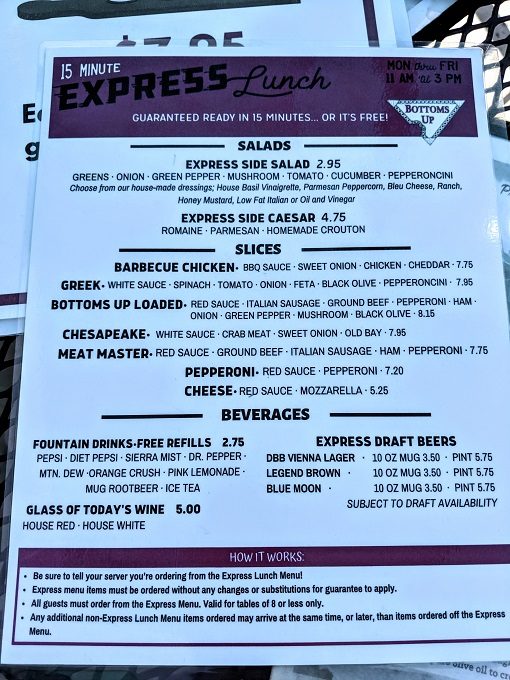 Bottoms Up Pizza Richmond VA - 15 minute express lunch menu