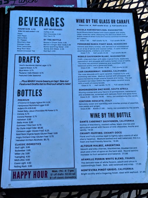 Bottoms Up Pizza Richmond VA - Drinks menu