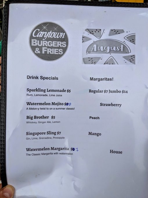 Carytown Burgers & Fries - Drink specials
