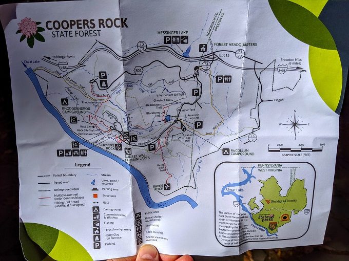 Trail map of Coopers Rock State Forest, West Virginia