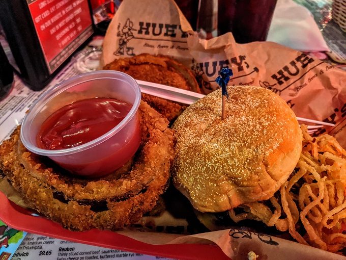 Burger & onion rings from Huey's in Memphis, Tennessee