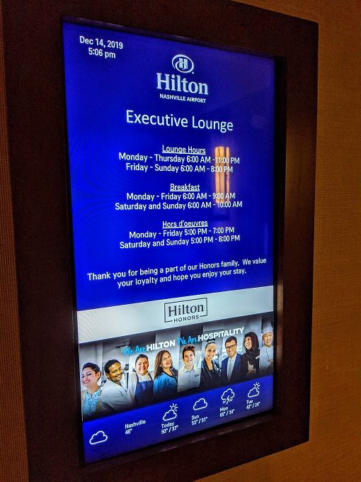 Hilton Nashville Airport, Tennessee - Executive lounge opening hours