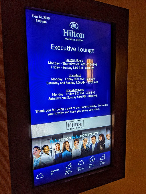 Hilton Nashville Airport, Tennessee - Executive lounge opening hours