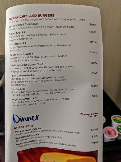 Hilton Nashville Airport, Tennessee - In-room dining menu 2