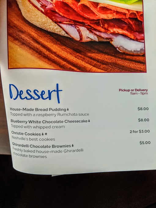 Hilton Nashville Airport, Tennessee - In-room dining menu 4