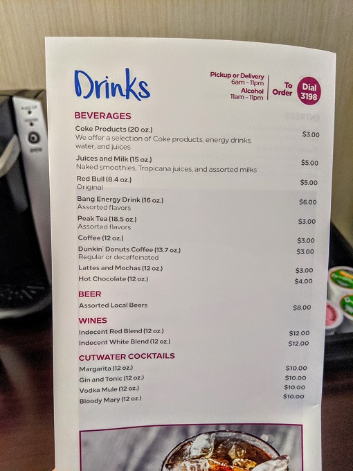 Hilton Nashville Airport, Tennessee - In-room dining menu 5