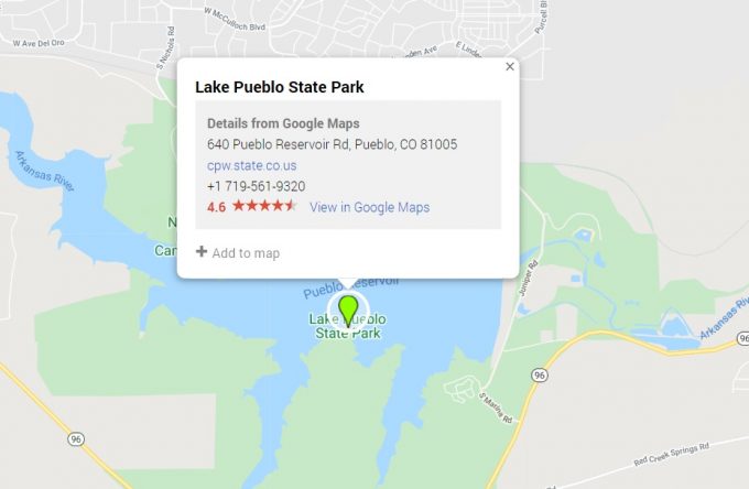 Google Maps Lake Pueblo State Park