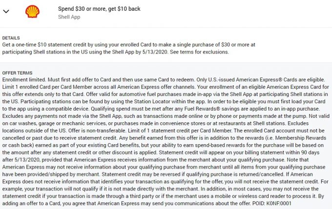 Shell Amex Offer
