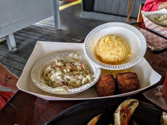 Cheese grits, hush puppies & coleslaw