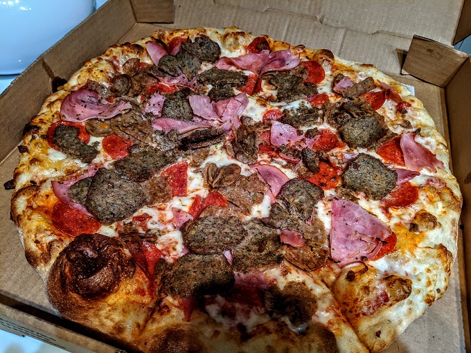 Meat pizza from Angelo's Pizzeria in Inverness, FL