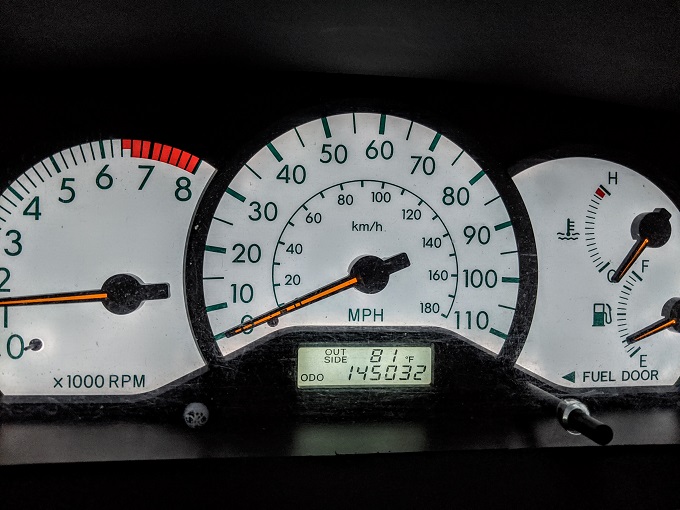Odometer reading August 2020