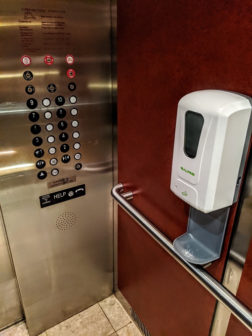 Embassy Suites Hampton Convention Center, VA - Hand sanitizer in the elevator