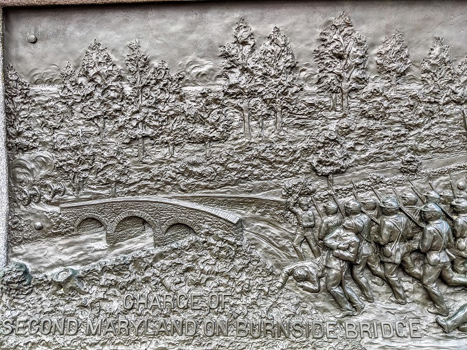Antietam National Battlefield - Brass artwork of the Charge of Second Maryland on Burnside Bridge