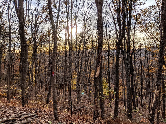Chimney Rock & Wolf Rock Trails - Sun setting behind the mountains