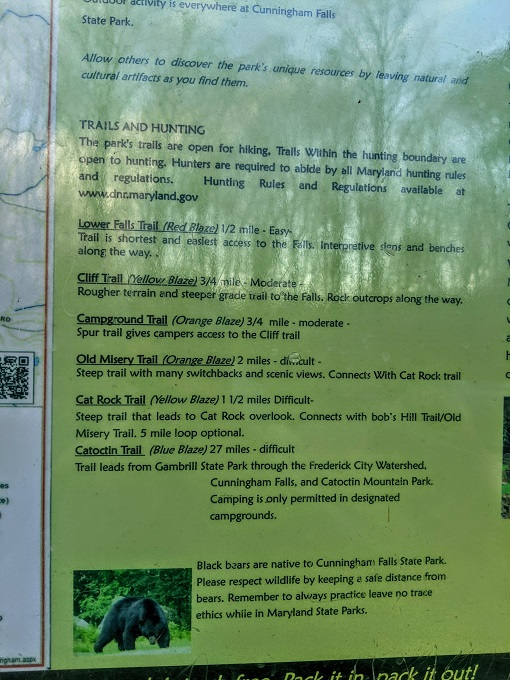 Cunningham Falls State Park - Trail information
