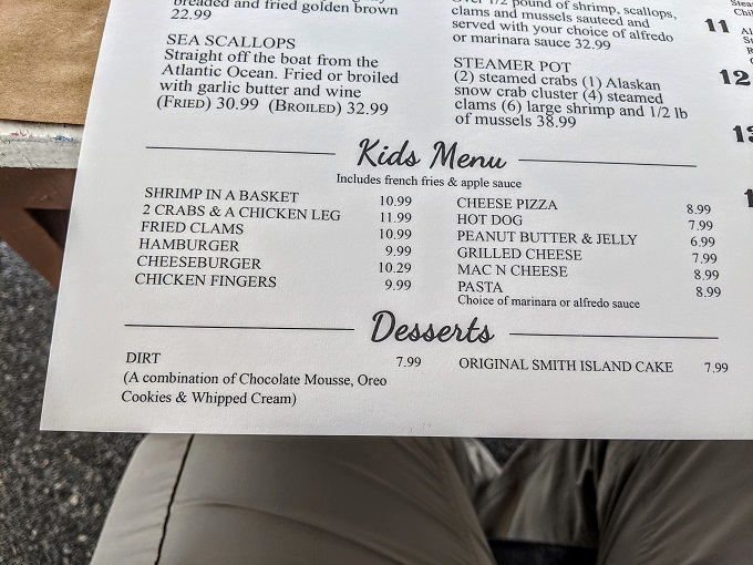 Higgins Crab House menu - Kids meals & desserts