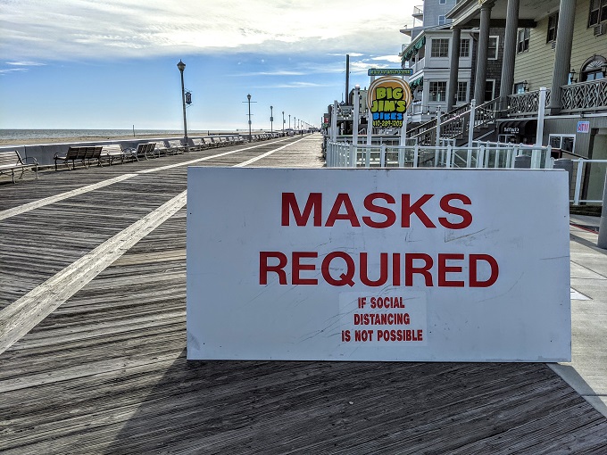 Masks Required sign on Ocean City boardwalk