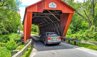 Driving through a covered bridge in Vermont