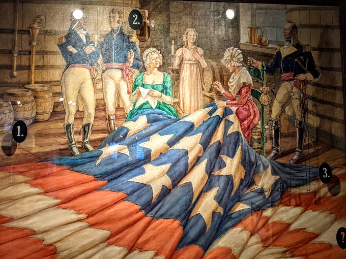 Painting of Mary Young Pickersgill making the Star-Spangled Banner
