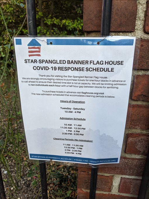 Star-Spangled Banner Flag House - COVID precautions