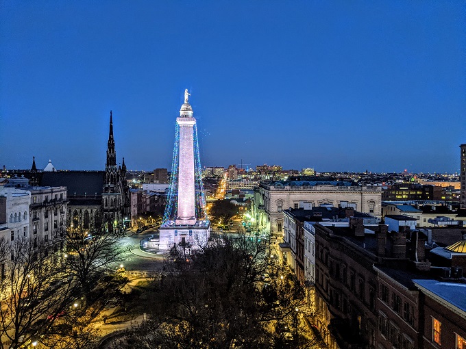 Washington Monument in Baltimore at night