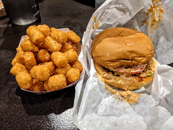 BBQ burger & tots from Arlo's in Austin, TX