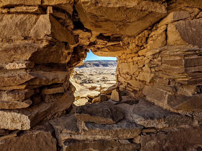 Chaco Culture National Historical Park - Looking through one of the windows of the Hungo Pavi Great House