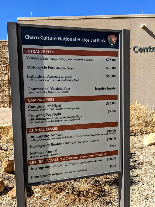 Chaco Culture National Historical Park entrance fees
