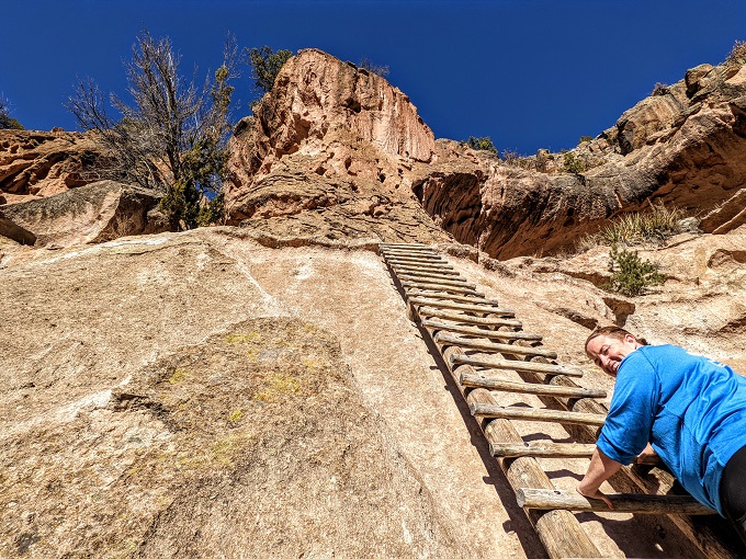 Bandelier National Monument, NM - Shae about to ascend the third ladder