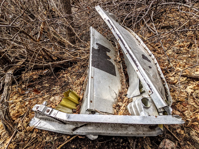 Airplane wing and undergrowth. Remains of TWA Flight 260. Crashed