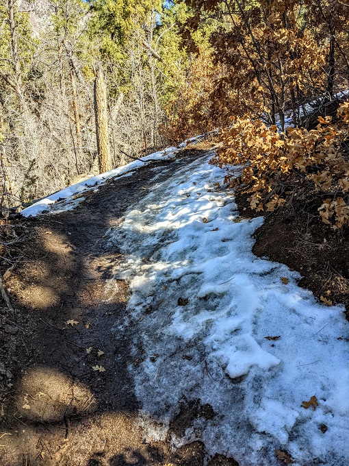 Start of the snow & ice on the Pino Trail