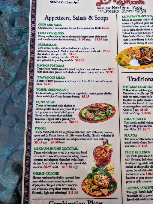 La Posta de Mesilla menu - Appetizers, salads & soups