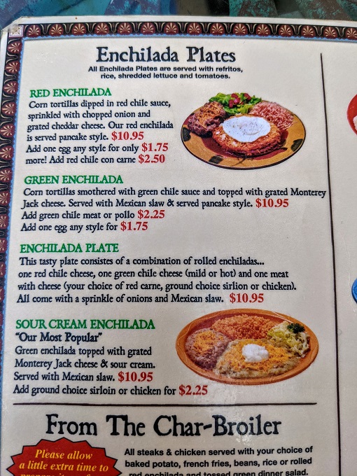 La Posta de Mesilla menu - Enchilada plates
