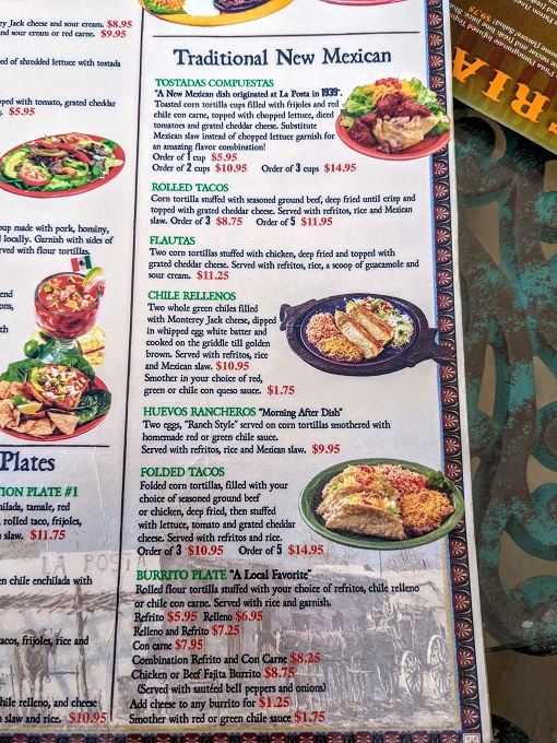 La Posta de Mesilla menu - Traditional New Mexican