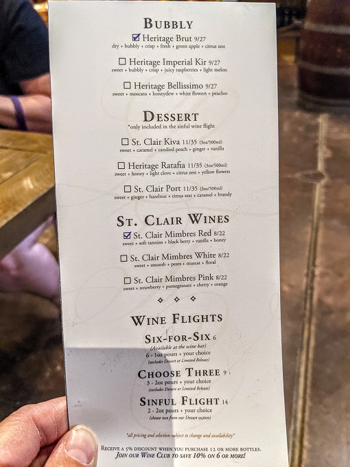 D.H. Lescombes wine tasting menu