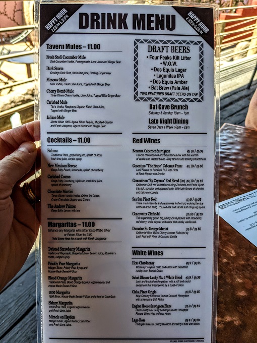 Carlsbad Tavern drinks menu