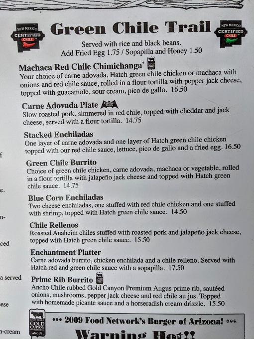 Carlsbad Tavern menu - Green chile trail