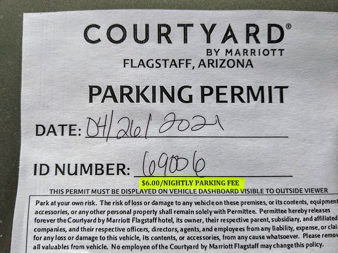 Courtyard Flagstaff, AZ - Parking pass