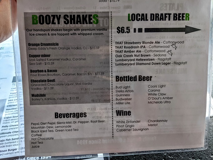 Haunted Hamburger drinks menu - Boozy shakes, beer, wine & soft drinks