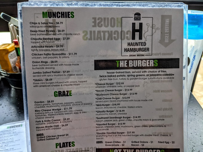 Haunted Hamburger menu - Appetizers, salads & burgers