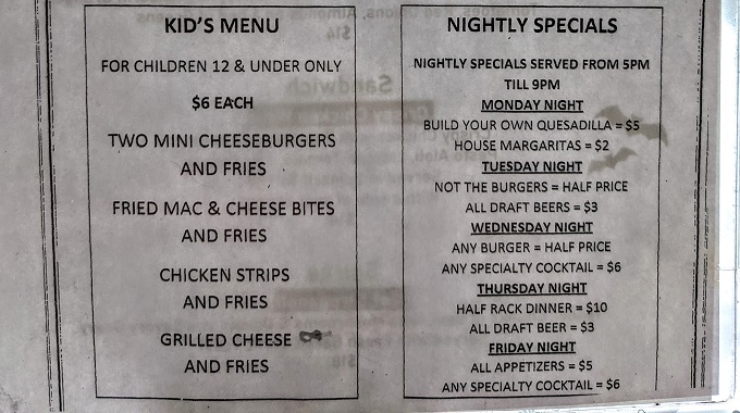Haunted Hamburger menu - Kids meals & nightly specials